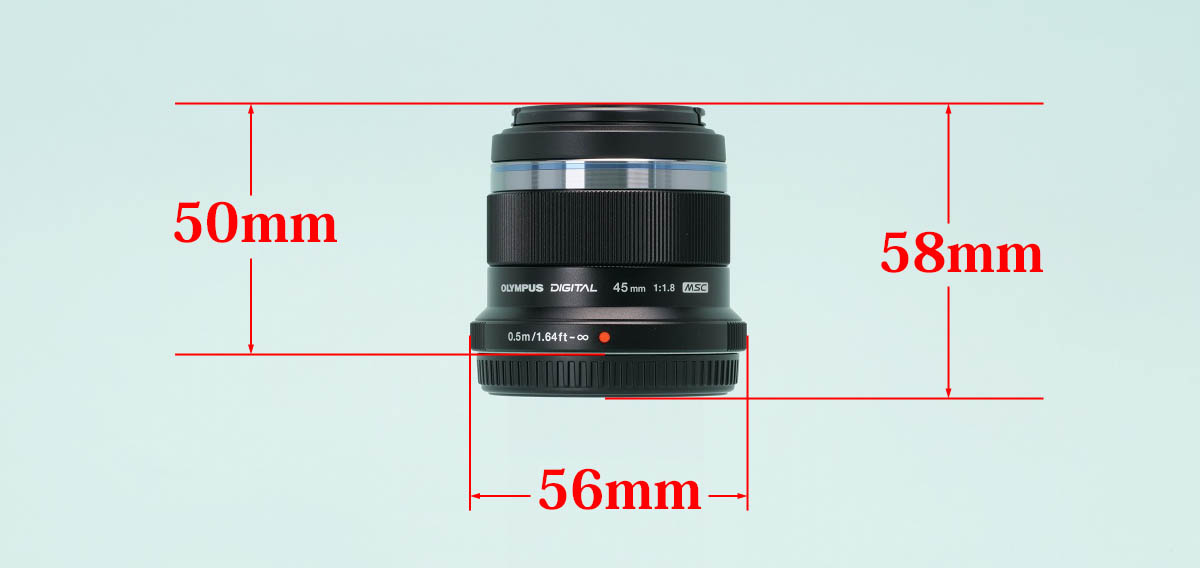 02
オリンパス 45mm F1.8
前後キャップ有り寸法