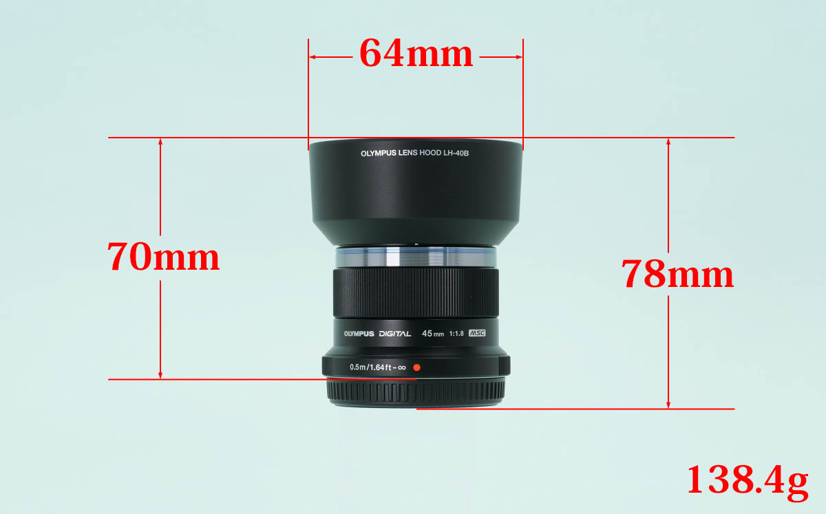 03
オリンパス 45mm F1.8
フード有り寸法