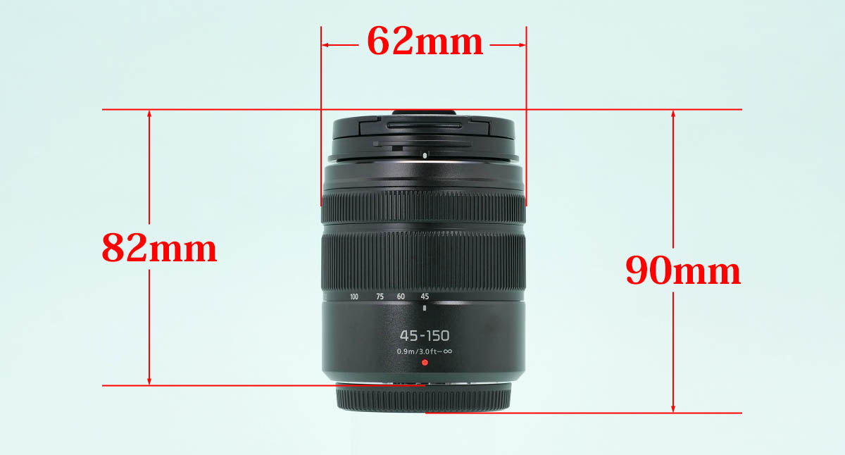 02
パナソニック G VARIO 45-150mm/F4.0-5.6
前後キャップ有り寸法